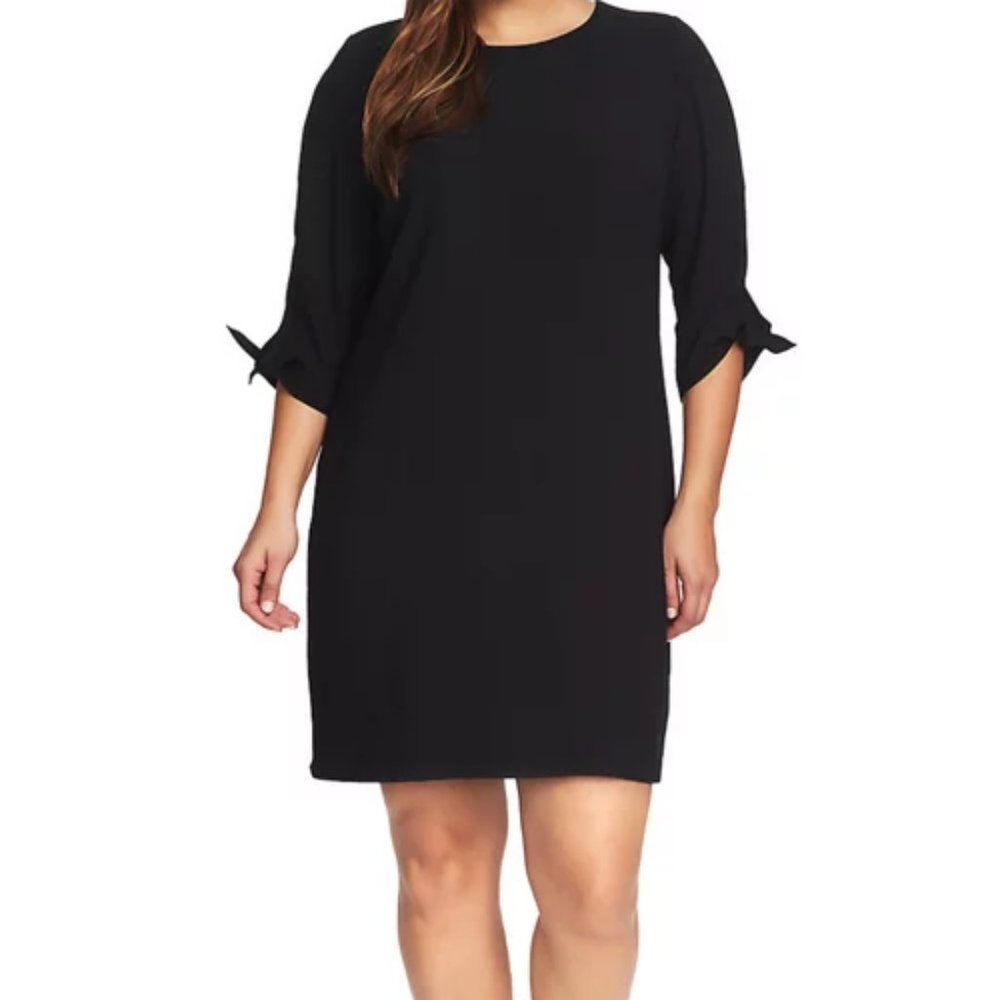 CeCe Round Neck 3/4 Tie Sleeve Shift Dress